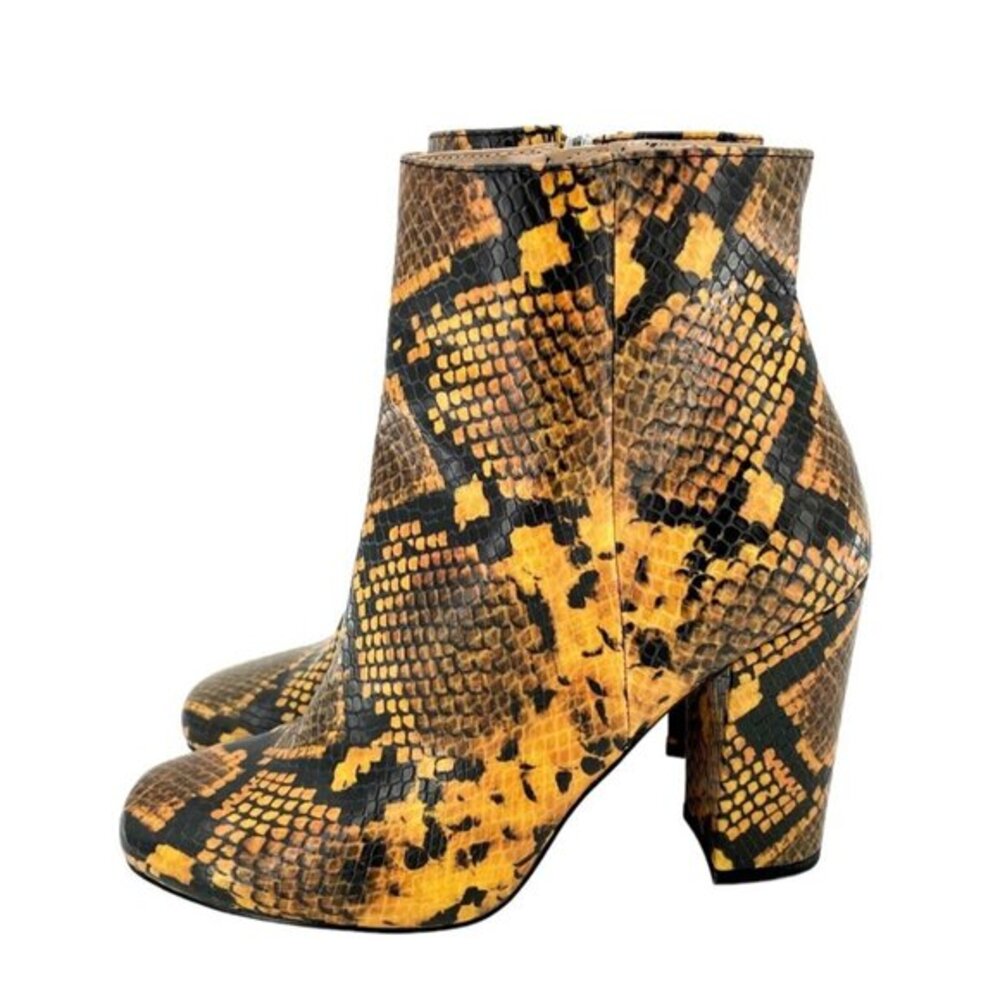 Steve Madden Pixie Ankle Boots Orange Black Snake Print Block Heel SZ 6.5